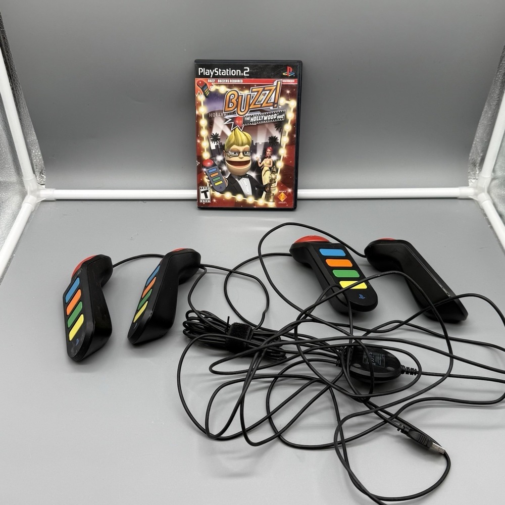 Sony Buzz! Hollywood Quiz Game with Wired Ergonomic Controllers for PS2 Tested